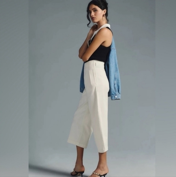 Maeve by Anthropologie Ivory High-Rise Wide-Leg Pleated Pants Size 12 - Picture 2 of 15